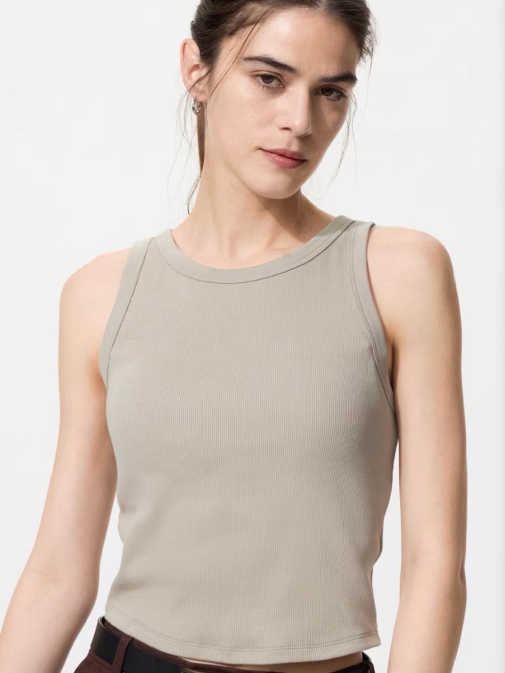 Uniqlo Ribbed Cropped Bra Tank Top - Taupe